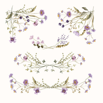 purple wildflower watercolor border collection