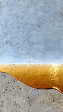 A close-up abstract shot of molten gold liquid flowing over a rough, textured concrete surface. The lighting is bright and creates a sense of luxury and contras