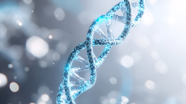 Stunning DNA double helix with bright blue glow for science technology concepts