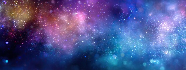 Obraz premium A vibrant nebula with cosmic dust and twinkling stars, showcasing rich hues of purple, blue, and gold