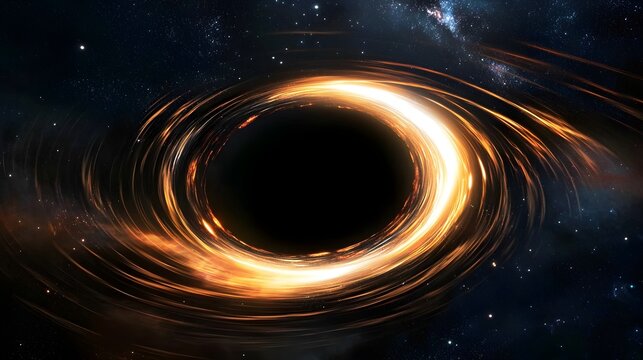 Black hole with glowing accretion disk in deep space