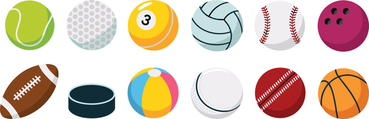 Assorted Sports Balls Collection Flat Design illustration