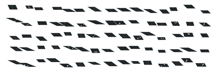 Abstract sci-fi oblique shapes arranged in a chaotic array, perfect for futuristic backgrounds, technology themes, or creative design projects, isolated on white background vector illustration