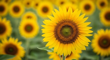 Obraz premium Vibrant sunflower field in full bloom during summer