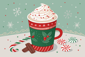 Beautiful Peppermint Mocha Cup With Whipped Cream Professional Photo