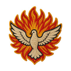Fototapeta premium PNG Embroidered dove with fiery background