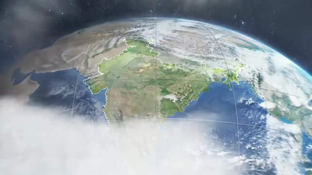 Realistic Earth view from space with cloud cover over Asia