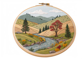 Embroidered scenic picture isolated on suitable background 2