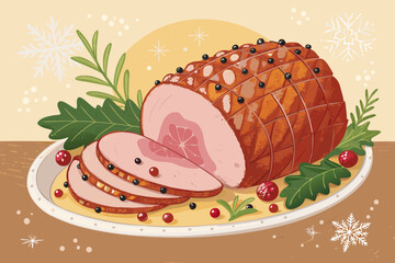 Roasted Ham With Cloves And Glaze Bold High-Quality Stock Image Great for Commercial Projects