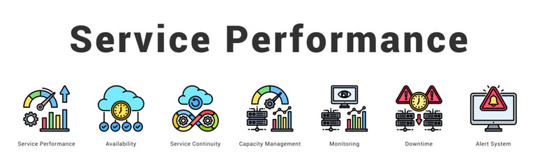 Service Performance Modern and clean web banner illustration featuring thematic icons for visual communication