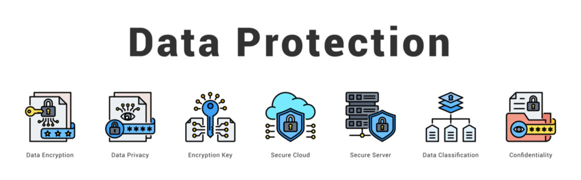 Data Protection Modern and clean web banner illustration featuring thematic icons for visual communication