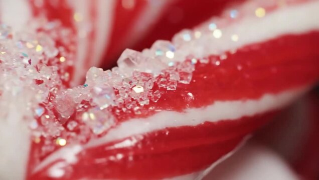 Close-up of a Candy Cane with Sparkling Sugar Crystals A Festive Holiday Treat