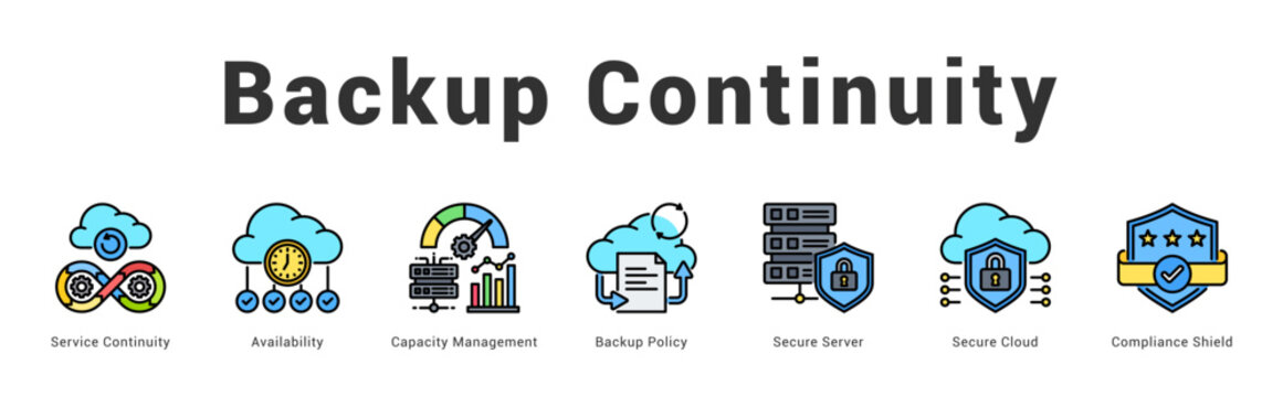 Backup Continuity Modern and clean web banner illustration featuring thematic icons for visual communication