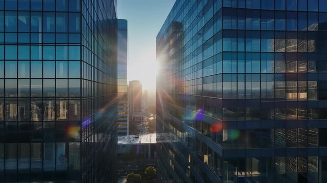 Sunlight Shining Through Modern Glass Skyscrapers in a Cityscape architecture