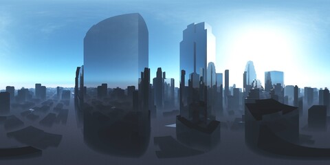 Panorama of the city. Environment map. HDRI map. equidistant projection. Spherical panorama.
3D rendering