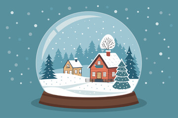 Snow Globe With Miniature Winter Village High-Quality Stock Image Great for Commercial Projects