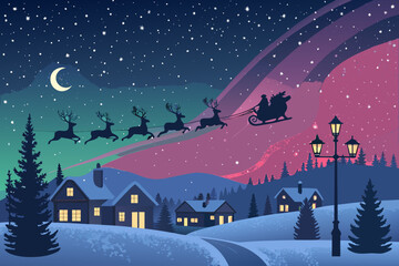 Crisp Santa Sleigh With Reindeer Silhouette Flyin Creative Visual