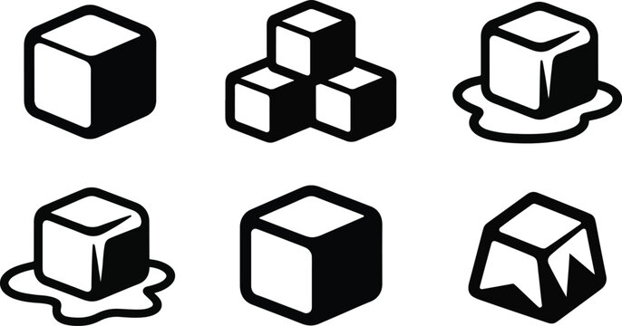 Ice Cube and Cooling Solid Icons Set