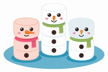 Depicting Snowman Shaped Marshmallow Treats Bold Vibrant High-Quality Stock Image