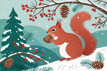 Depicting Squirrel Eating Christmas Nuts Bold Winte Elegant Professional Photo