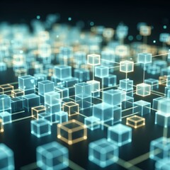 Glowing Abstract Background of Interconnected Blocks in Technology