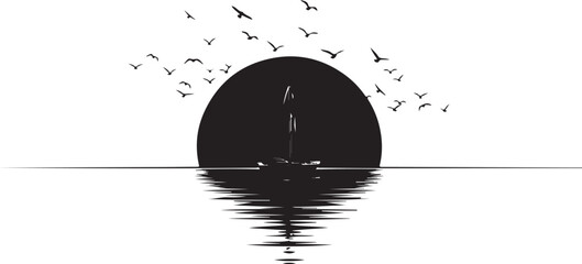 Abstract vector illustration and sketch of a black silhouette bird and house design in nature drawing