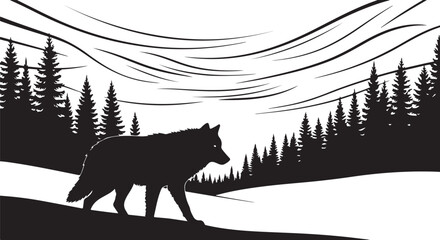 Abstract vector illustration and sketch of a black silhouette bird and house design in nature drawing