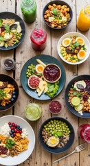 Vibrant Spread of Functional Foods and Adaptogenic Drinks on Table