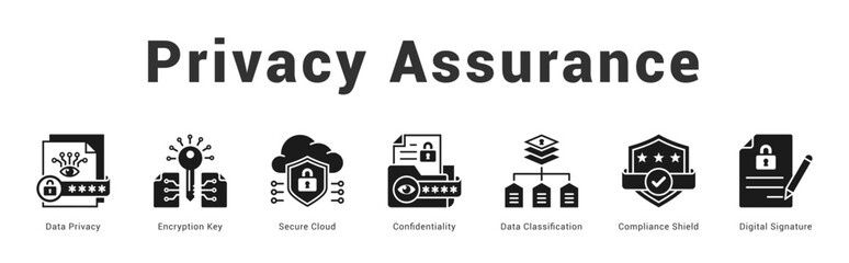 Privacy Assurance Modern and clean web banner illustration featuring thematic icons for visual communication