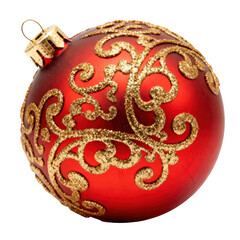 Festive red christmas ornament decoration with an elegant gold glitter pattern traditional joyful holiday bauble