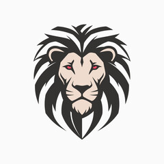 A stylized lion head with a dark mane and piercing red eyes, facing forward.