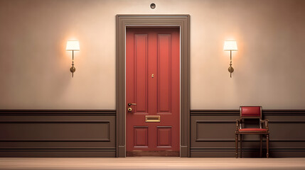 重厚な木製ドアの背景イラスト