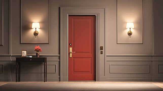 ホテルのような木製ドアの背景イラスト