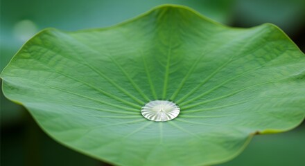 Single Water Droplet on Green Lotus Leaf Symbolizing Purity in Nature