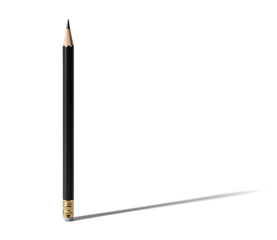 A black pencil with a sharpener on a white background.
