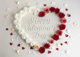 Obraz premium Beautiful Floral Heart Arrangement for Happy Valentine's Day Celebration and Love Expression