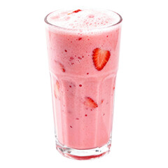 Delicious strawberry milkshake smoothie drink. fresh cold pink beverage in glass, truly refreshing summer treat