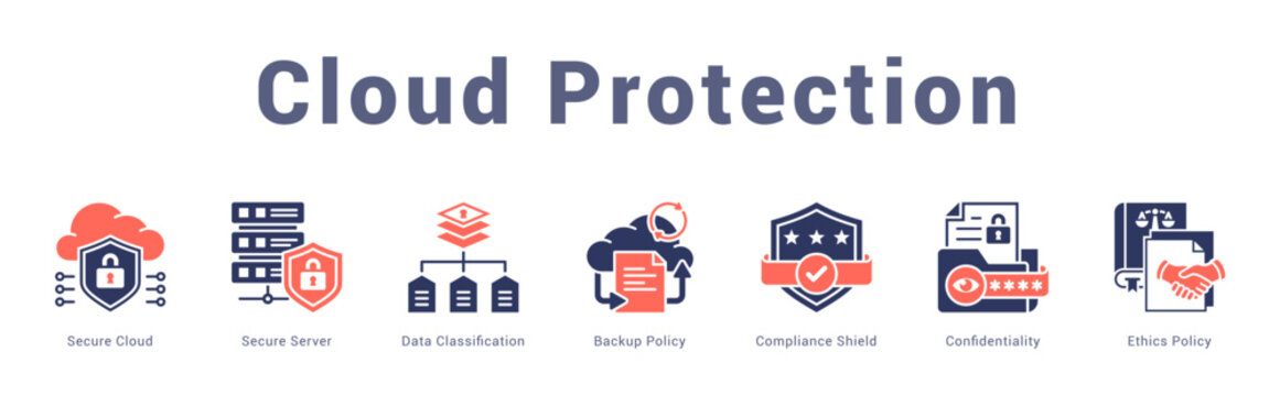 Cloud Protection Modern and clean web banner illustration featuring thematic icons for visual communication