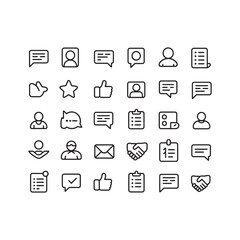 Collection of black outline icons representing communication and user profiles on a white background