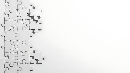 Unraveling solutions, connecting ideas, and finding the perfect fit with clean white puzzle pieces, ideal for teamwork and problem-solving concepts