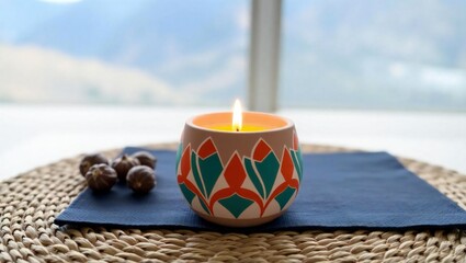 christmas candle on wooden background