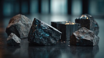 Geological Gathering: An assemblage of rugged rocks and gemstones, carefully arranged to showcase the earth's natural artistry. Highlighting the diversity and beauty of geological wonders.