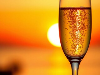 champagne in a glass on black background