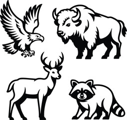 “North American wildlife silhouettes vector set – forest animals icons. Adobe Illustrator Artwork