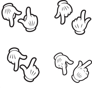 Cartoon hand gestures pointing finger collection isolated on white background