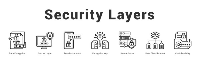 Security Layers Modern and clean web banner illustration featuring thematic icons for visual communication