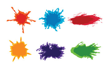 Colorful Paint Splatter and Splash Vector Set. Isolated Flat Cartoon Collection of Round Stains, Drops, and Decorative Liquid Shapes