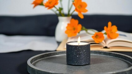 orange candle and flower