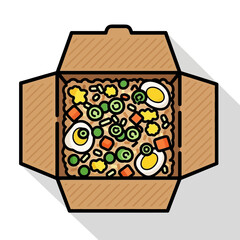 Colorful Fried Rice in Open Cardboard Takeout Box Illustration
