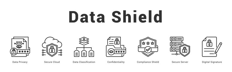 Data Shield Modern and clean web banner illustration featuring thematic icons for visual communication